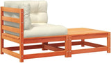 Wax Brown Patio Sectional Sofa with Cushions & Footstool Solid Pine Wood Outdoor Sectional Furniture Set for Garden - Photo 2
