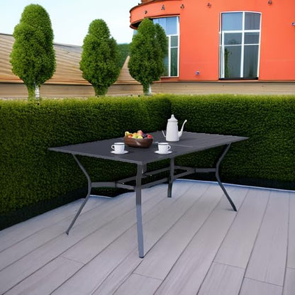 SOLAURA Outdoor Dining Table, 60" x 38" Patio Metal Steel Slat Table for 6-Person with 1.57" Umbrella Hole, for Gardens or Backyards, Black