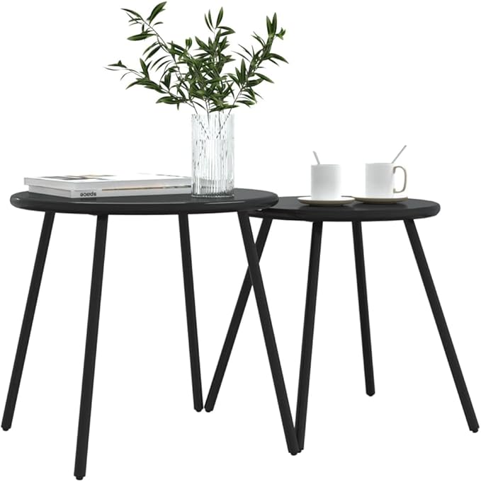Garden Coffee Table Set of 2 Black Powder-Coated Steel Small Poolside Table Coffee Tables for Garden Backyard - Photo 4