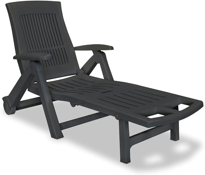 Foldable Sun Lounger Anthracite Plastic 76.8"x28.3" Outdoor Chaise Lounge with 5-Position Recliner Wheels UV Matte for - Photo 1