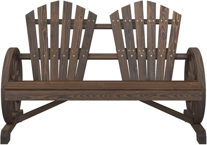 Garden Adirondack Chair, Burnt Look Solid Fir Wood, 2-Seater Outdoor Lounge Patio Furniture, Durable Weather Resistant Seating Garden Seating