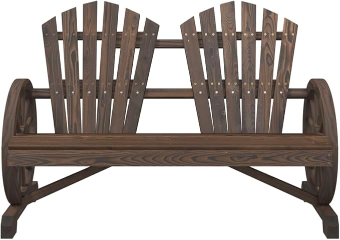 2-Seater Adirondack Chair Solid Fir Wood Outdoor Patio Furniture with Burnt Look for Garden Backyard Poolside - Photo 4