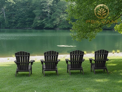 Psilvam Adirondack Chair, Oversized Poly Lumber Fire Pit Chair with Cup Holder, 350Lbs Support Patio Chairs for Garden, Weather Resistant Outdoors Seating, Relaxing Gift for Father & Mother (2, Black)