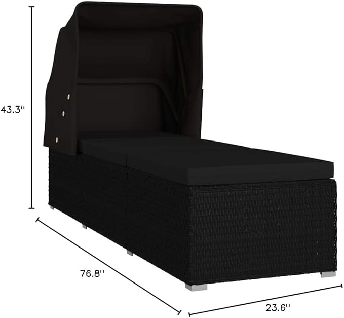 (Fast Shipments) Outdoor Rattan Chaise Lounge Chair Set with Retractable Canopy, All Weather Furniture for Outside, Pool - Photo 2