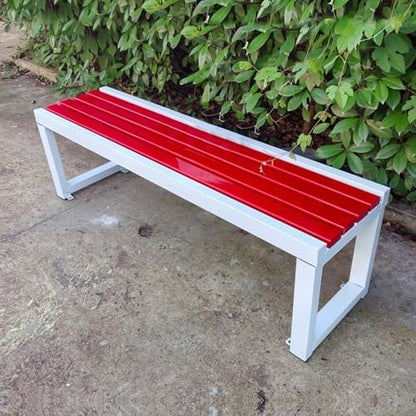 Weatherproof Metal Outdoor Bench, Durable Wood-Plastic Garden Seat, Heavy-Duty 500kg Capacity for Patio, Lawn, Park, School - 150cm/59in Long
