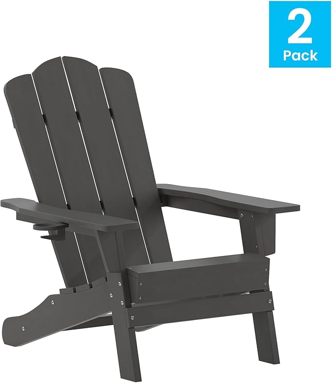 Flash Furniture Newport Adirondack Chairs with Cup Holders, Weather Resistant Poly Resin Adirondack Chairs, Set of 2 - Photo 4