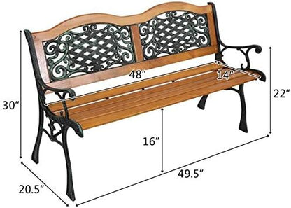 Garden Bench Outdoor Bench for Patio Metal Bench Park Bench with Armrests Sturdy Steel Frame Furniture Metal Bench for Yard Porch Clearance Work Entryway (Brown)