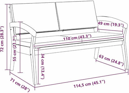 2-Seat Acacia Wood Garden Bench with Cushion, 19.29 in Seat Width, Oil Natural Finish, 485 lb Capacity, Modern Outdoor Seating for Patio Balcony Porch Backyard