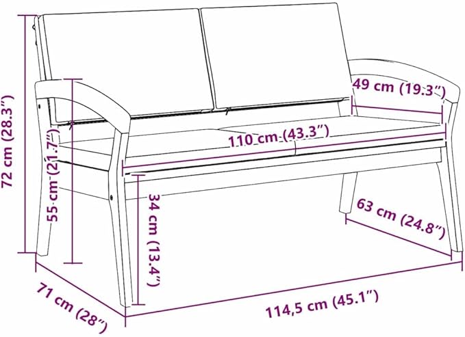 vidaXL Cream White Outdoor Garden Bench with Cushions for Two - Photo 3