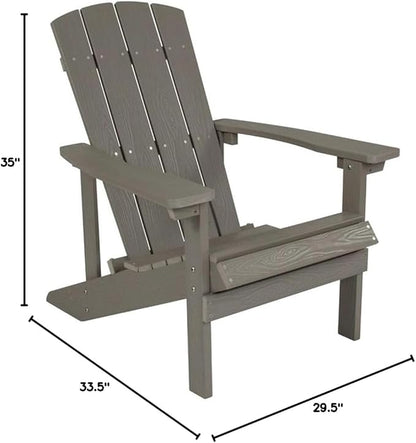 Pemberly Row Farmhouse Adirondack Chair, Gray Faux Wood, All-Weather Polystyrene Frame, UV Treated, Wide Arms, Slanted Seat, Outdoor Patio or Beach Seating, 35" H x 29.5" W x 33.5" D