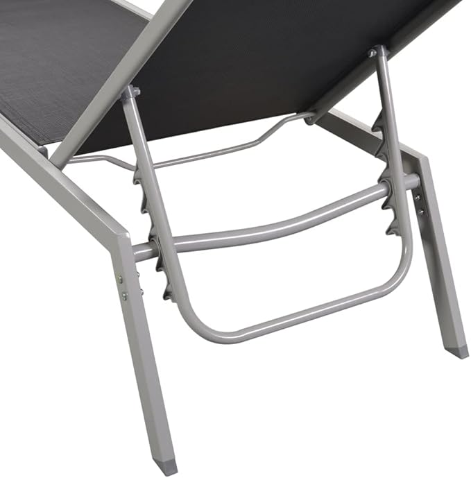 Outdoor Chaise Lounge Beach Lounge Chair Sun Chair Sun Loungers 2 pcs with Table Steel and Textilene Black - Photo 5