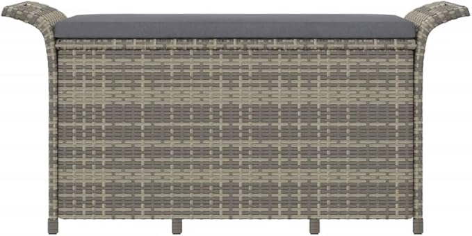 Patio Bench with Cushion Gray 45.7"x18.1"x22.4" Poly Rattan Deck Bench Outdoor Bench Garden Bench Porch Bench for patios, Gardens, Decks