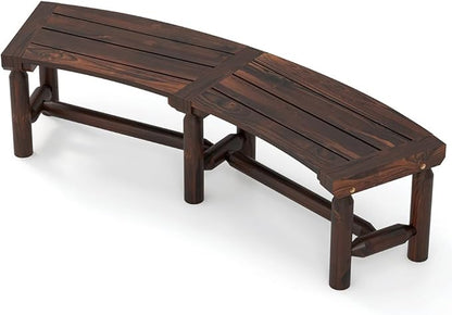 Outdoor Curved Bench, Rustic Fir Wood 2-Person Backless Seat for Garden, Backyard, Porch, BE-FIT9311