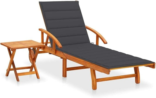 Cushioned Chaise Lounge Set,Chairs for Outside Patio,Adjustable Lounge Chairs,Outdoor Pool Chaise Lounge Chairs, Patio Sun Lounger with Table and Cushion Solid Acacia Wood