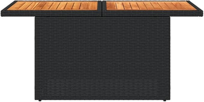 Adjustable Height Garden Table Outdoor Patio Furniture with Solid Acacia Wood Top and Powder-Coated Steel Frame, Rectangular Black for Terrace Dining Coffee, 39.4 x 21.7 x 17.3-28.7 inch