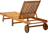 Solid Acacia Wood Sun Lounger with Wheels and Cushion, Adjustable Garden Patio Recliner Chair - Photo 4