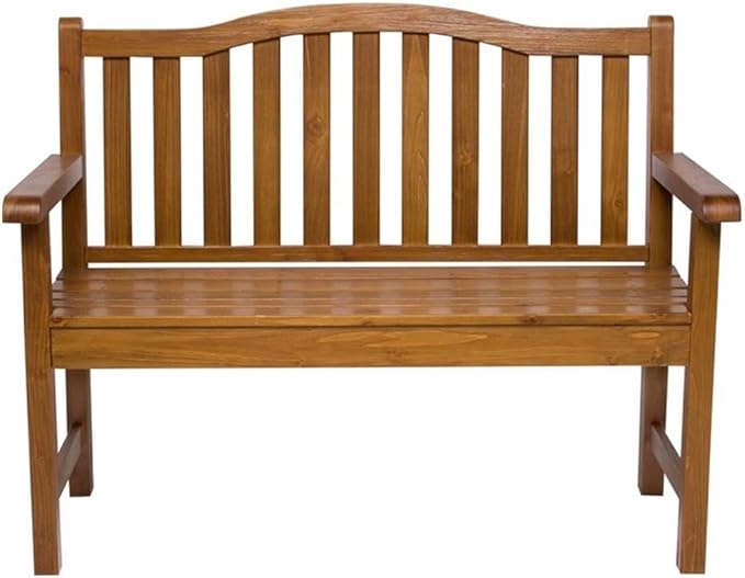 Pemberly Row Traditional Cedar Wood Patio Bench, Brown Finish, 43 in Seating Area, Kiln-Dried Moisture-Resistant Cedar, Arched Back Design, Indoor/Outdoor Use for Porch, Garden, Backyard