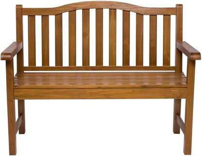 Pemberly Row Traditional Cedar Wood Patio Bench, Brown Finish, 43 in Seating Area, Kiln-Dried Moisture-Resistant Cedar, Arched Back Design, Indoor/Outdoor Use for Porch, Garden, Backyard