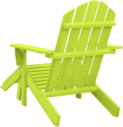 Green Solid Fir Wood Detachable Garden Chair with Ottoman, Wood Adirondack Style Outdoor Lounge Chair for Patio and Garden Relaxation