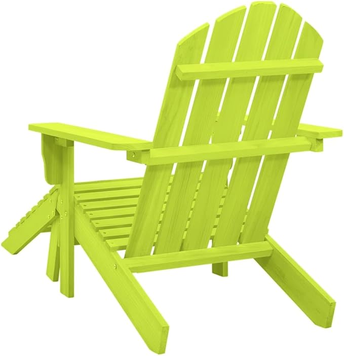 Green Solid Fir Wood Adirondack Chair with Detachable Ottoman for Patio and Garden Outdoor Relaxation Ergonomic Comfort Weather Resistant