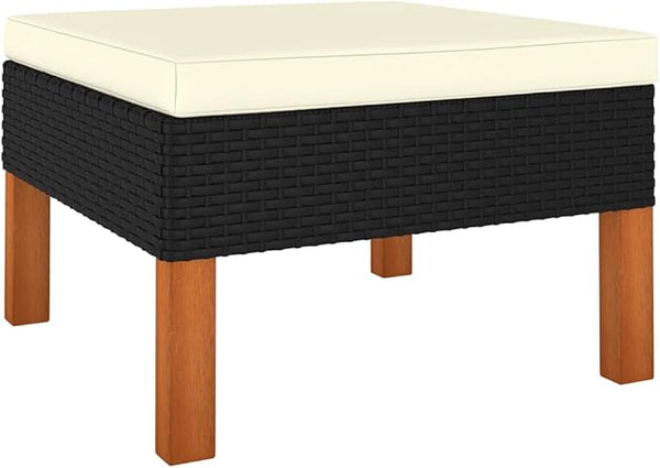 23.6" Square Black Poly Rattan Outdoor Ottoman Cube, 12.6" H Patio Seating Stool with Water-Resistant Cushion - Photo 1