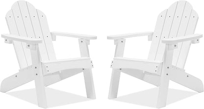 LUE BONA Kids Adirondack Chair Set of 2, White Poly Lumber Plastic Weather Resistant Toddler Outdoor Patio Lounge Chair for Balcony, Backyard