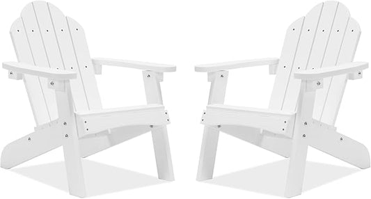 LUE BONA Kids Adirondack Chair Set of 2, White Poly Lumber Plastic Weather Resistant Toddler Outdoor Patio Lounge Chair for Balcony, Backyard