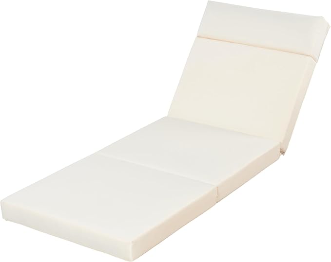 Merax, Beige Outdoor Chaise Lounge Headrest, Patio Reclining Chair Cushions with 4-Fold Design for Lawn, Pool and Beach, 27” W x 76.75” D x 4.00” H
