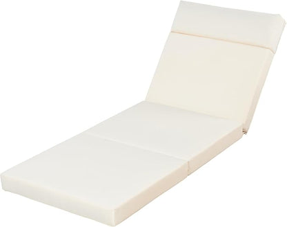 Merax, Beige Outdoor Chaise Lounge Headrest, Patio Reclining Chair Cushions with 4-Fold Design for Lawn, Pool and Beach, 27” W x 76.75” D x 4.00” H