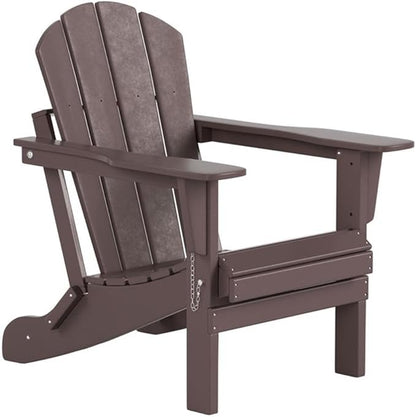Costaelm Outdoor Folding Chair, Outdoor Seating Folding Firepit Chairs, All Weather Poly Adirondack Chair for Deck Backyard Garden Lawn Pool Patio, Dark Brown