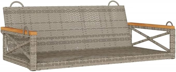 2-Seat Outdoor Swing Bench, Gray PE Rattan Patio Seating with Powder-Coated Steel Frame, 24.4 in x 42.9 in x 15.7 in, Weather-Resistant Loveseat for Garden, Balcony, Front Porch