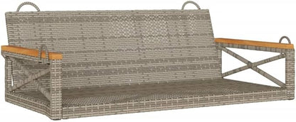 Patio Swing Bench Gray PE Rattan and Powder-Coated Steel Frame for Outdoor Relaxation on Balcony Garden or Patio with Spacious Design and Durable Construction