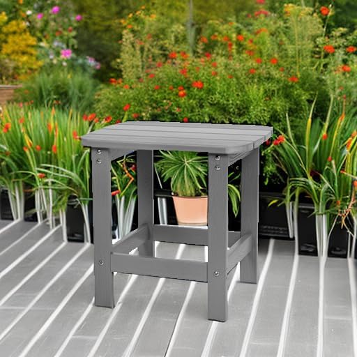 Flash Furniture Charlestown Tiered Commercial Poly Resin Adirondack Side Table - Gray - All-Weather - Indoor/Outdoor