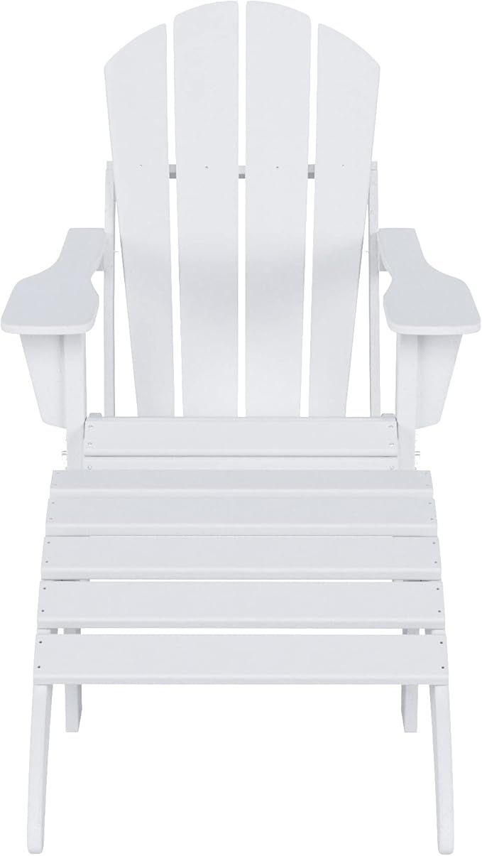 WO Home Furniture Adirondack Chair Outdoor Ottoman Set of 2 PCS Classic Patio Furniture (White)