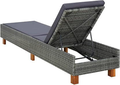 (Fast Delivery) Outdoor Chaise Lounge, Sun Lounger, for Deck,Indoor,Yard,Balcony, Garden,Sandy Beach Sunbed with Cushion Poly Rattan Gray