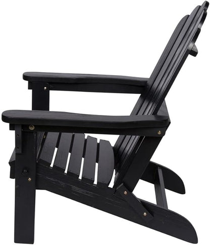 Pemberly Row Traditional Cedar Wood Folding Adirondack Chair, Black Finish, 37" H x 28" W x 29.5" D, Ergonomic Design, Weather-Resistant Outdoor Seating for Patio, Porch, Backyard or Living Room
