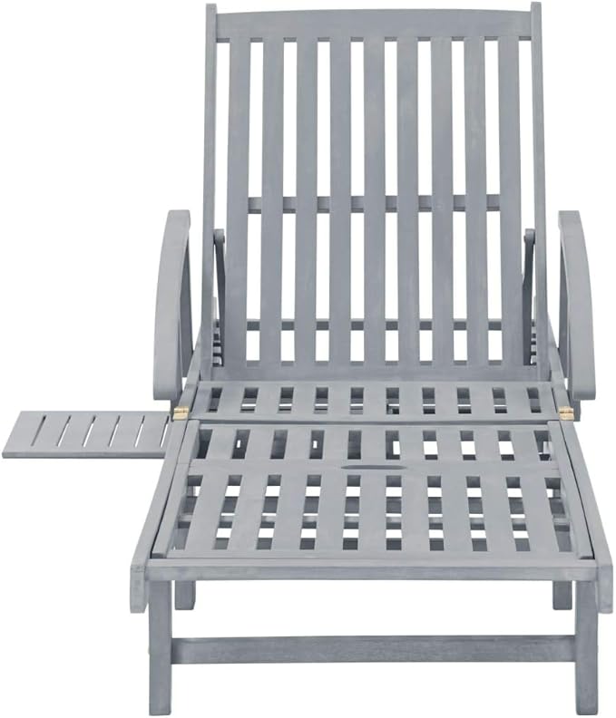 Extra Long Outdoor Lounge Chair Sun Lounger 78.7 inch Solid Acacia Wood Patio Poolside Chaise with Wheels for Garden - Photo 6