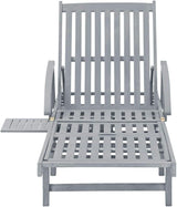 Extra Long Outdoor Lounge Chair Sun Lounger 78.7 inch Solid Acacia Wood Patio Poolside Chaise with Wheels for Garden - Photo 6