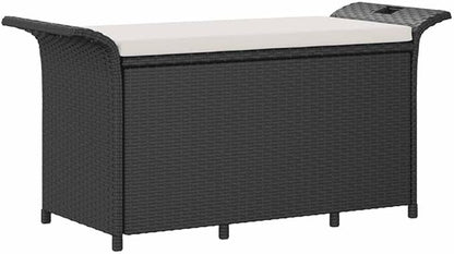Garden Bench Black Polyethylene Rattan Look, Outdoor Storage Deck Box, Weatherproof Patio Furniture for 2 People, 45.7x45.7x22.4 in, Modern Design Patio Bench