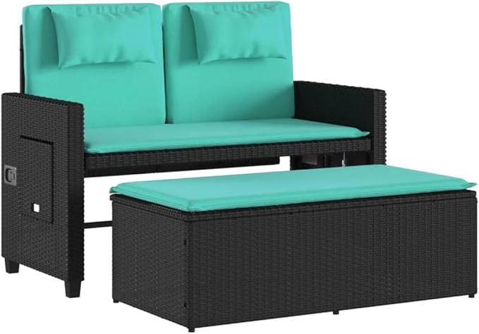 Reclining Patio Bench with Cushions Black Poly Rattan Porch Bench Outdoor Bench Deck Bench Garden Bench for patios - Photo 5