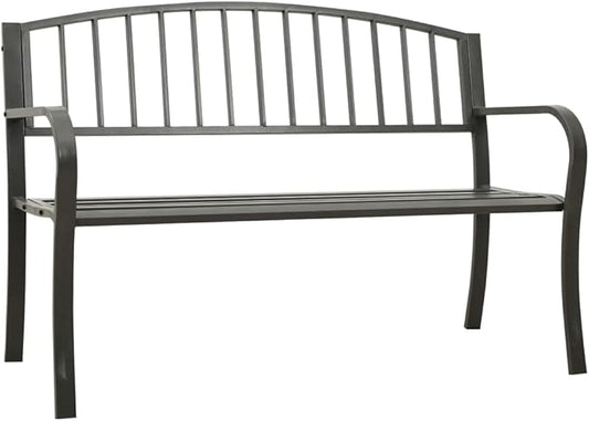 Outdoor Metal Patio Garden Bench with Backrest and Armrest, 2-Person Outdoor Yard Bench Park Bench Patio Furniture for Porch,Park,Yard, 49.2"x20.9"x32.3" Steel Gray