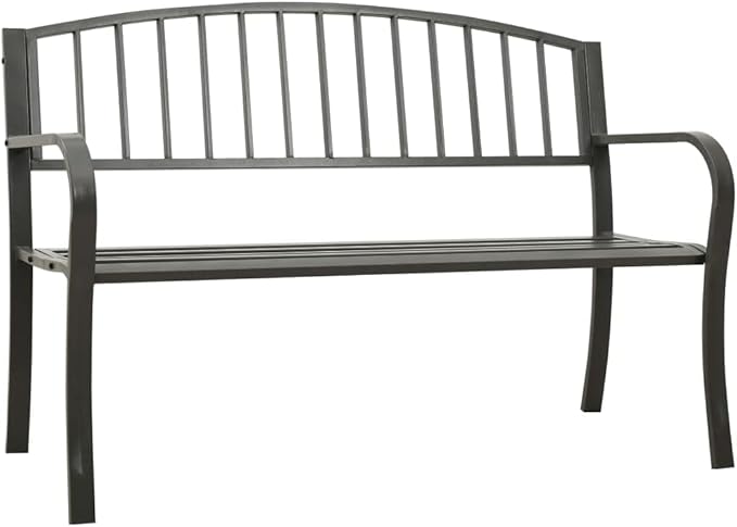 Contemporary Grey Garden Bench with Powder-Coated Steel Frame, 49.2 Inch Rectangular Outdoor Seating for Patio and Balcony, Durable Weather-Resistant Low Maintenance Furniture