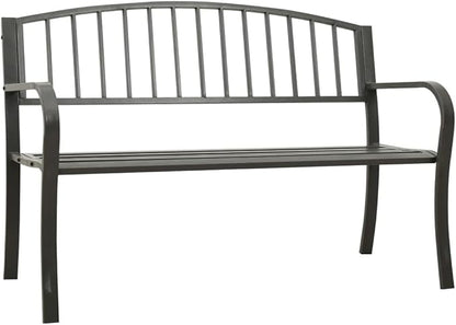 Contemporary Grey Garden Bench with Powder-Coated Steel Frame, 49.2 Inch Rectangular Outdoor Seating for Patio and Balcony, Durable Weather-Resistant Low Maintenance Furniture