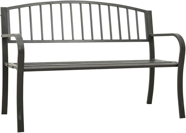 Rectangular Garden Bench Outdoor Metal 49.2 Inch Grey Powder-Coated Steel Seating for Patio Porch Balcony 3-Person Contemporary Durable Furniture