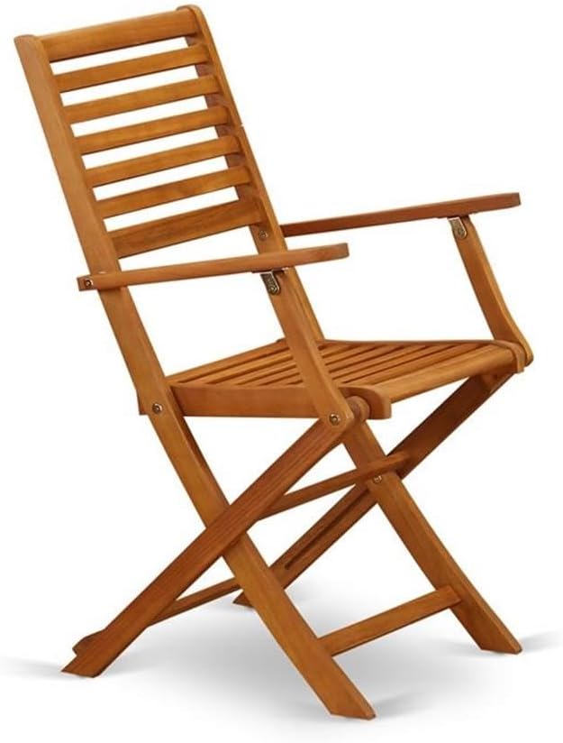 East West Furniture BBSCANA Beasley Folding Patio Dining Chairs With Arm Rest - Acacia Wood, Set of 2, Natural Oil