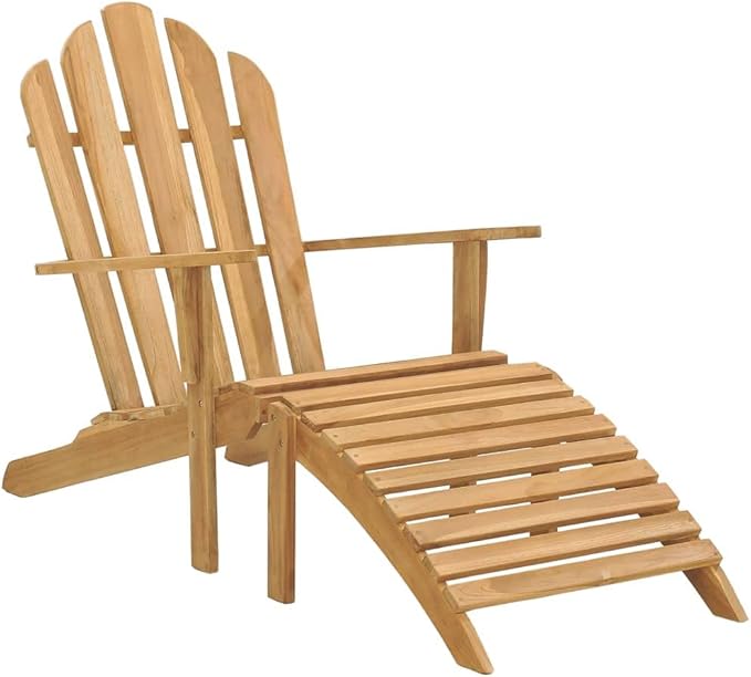 Set of 2 Natural Teak Adirondack Chairs with Footrests, Solid Wood Foldable Outdoor Patio Furniture for Garden, Balcony - Photo 3