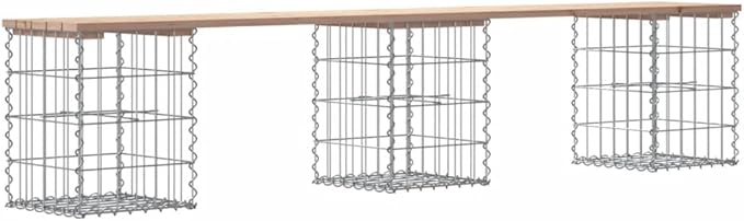 Solid Pine Wood Garden Bench with Chic Gabion Base for Outdoor Seating - Photo 6
