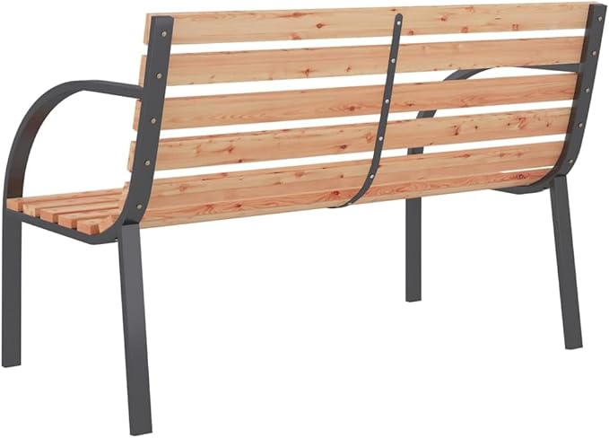 Outdoor Garden Bench, 47.2 in Rustic Wood and Iron Park Seat, Weather-Resistant Patio Furniture for Backyard, Porch, or Lawn, Seats 2 Adults