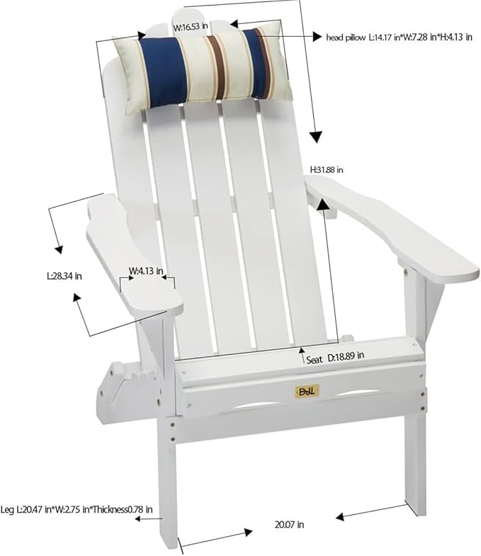 DJL Folding Adirondack Chairs Set of 2 Outdoor Wood Fire Pit Chair with Cushion for Lawn & Lawn, White