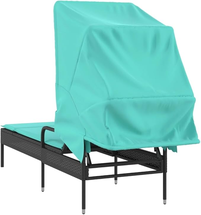 Patio Sun Lounger Black and Turquoise with Retractable Canopy and Adjustable Armrests - Photo 7